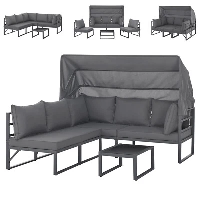 SVITA MAUI Gartenmöbel-Lounge-Set mit Dach Outdoor-Sofa Sonneninsel Stahl Grau - Bild 1 von 4