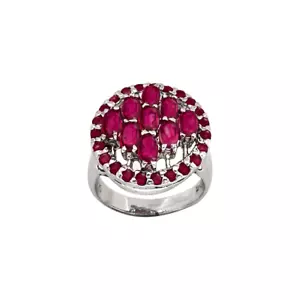 Ruby Red cluster Round shape Ring Sterling Silver White Gold over Ring Size 8.5 - Picture 1 of 3