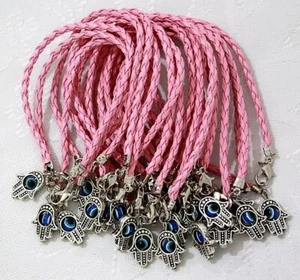 Abgeteilte Menge 25 HAMSA HÄNDE gegen den BÖSEN BLICK ROSA Kordel-Armband - Bild 1 von 6