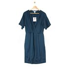 Diane Von Furstenberg Midi Dress Teal/Blue Silk V Neck Pleated Womens Size 12