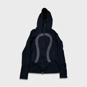 Chaqueta Lululemon In Stride para mujer talla 4 negra cremallera completa con capucha agujeros activos para los pulgares - Imagen 1 de 7