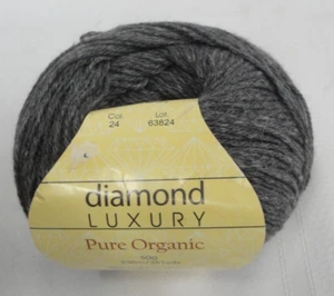 NUEVO~Hilo de Lujo Diamante ~ ORGÁNICO PURO ~ #24 Carbón/Gris Oscuro 50g - Imagen 1 de 8