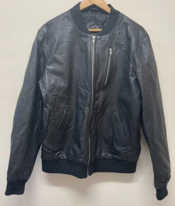 Men's Black Leather Bomber Jacket ASOS Size L Chest 40 - 42 - Picture 1 of 12