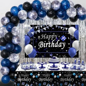 Blue and Black Birthday Decorations for Men Women 62PCS Happy Birthday Decora... - Picture 1 of 7