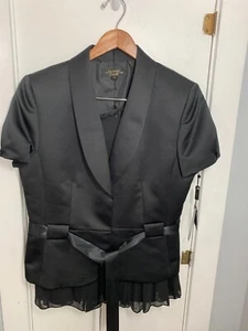 Tahari NY Chic Arthur S. Levine Luxe Black Embellished Silk Skirt Suit SZ 14 NWT - Picture 1 of 14