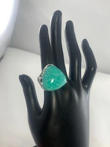 Sterling Silver & Carribean Blue Turquoise Statement Ring  Adjustable - Picture 1 of 3