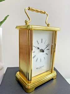 Mantel Clock Gold Carriage by William Widdop Brass Effect Roman Numerals W4307 - Picture 1 of 6