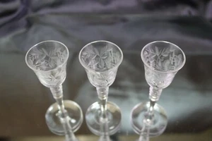 Libby Rock Sharpe Cordial Glasses Ring Stem #2009 Grey Cut Dots Floral Set of 3 - Picture 1 of 5