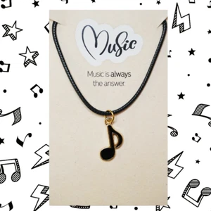 Music is Always The Answer Necklace - Black Quaver Note (Handmade by Musicians) - Picture 1 of 4