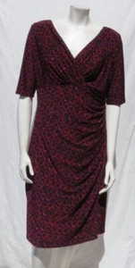 LRL RALPH LAUREN US size XL 16 Magenta Print Jersey Knit Sheath Dress ½ Sleeves - Picture 1 of 6