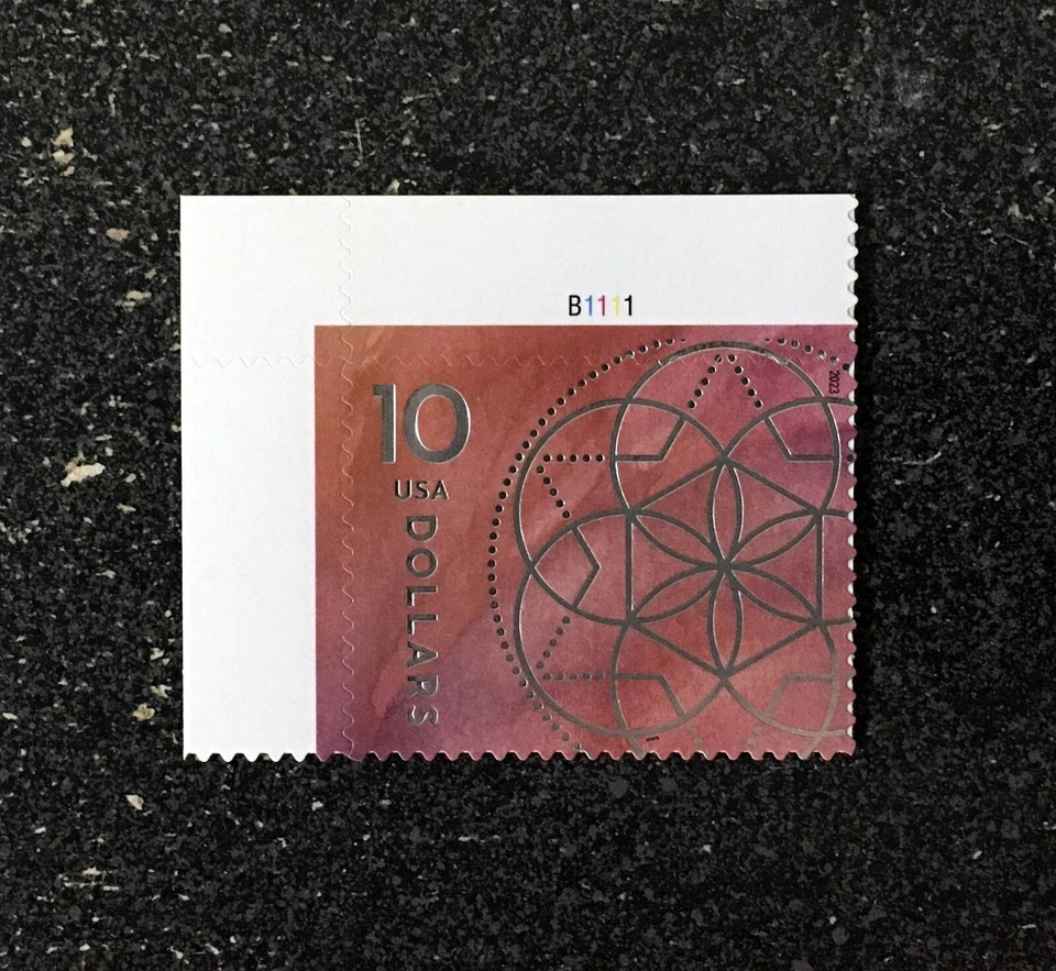 2023USA #5755 $10.00 Floral Geometry - Plate Number Single  Mint  ten dollars 10 - Image 1 of 1