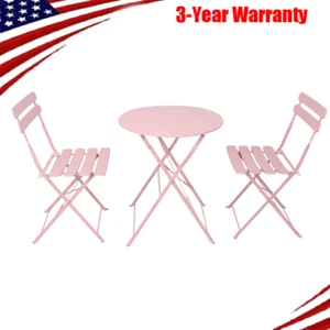 3pcs Rust-resistance Folding Patio Bistro Balcony Metail Chair Table Set-Gray - Picture 1 of 18