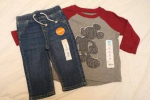 2 Stück Jumping Beans 12 Mos. Disney Mickey Mouse LS T-Shirt Grow Up Jeans Hose - Bild 1 von 5