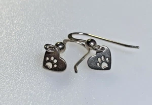 Vintage Sterling Silver 925 Earrings Jewellery Dangle Drop Hearts Hook 0.87g - Picture 1 of 7