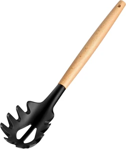 Wooden Handle Pasta Fork Spoon 12" Silicone Spaghetti Fork Food Grade Noodle Spo - Picture 1 of 4