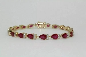 5Ct Pear Cut Ruby & Diamond 14K Yellow Gold Plated Tennis Bracelet for Womens - Picture 1 of 6