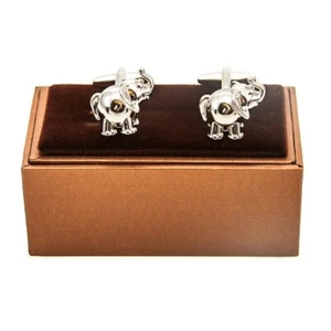 Elephant 3D Dumbo Wedding Dad Pair Cufflinks in Fancy Gift Box & Polishing Cloth - Picture 1 of 5