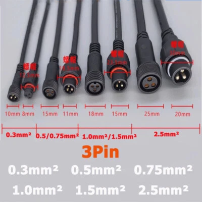 3Pin IP67 Waterproof Outdoor Extension Cable Connector Male Female Plug 0.5M-10M - Image 1 of 4