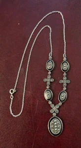 Antike 925 Sterling Silber Markasiten schwarze Emaille Halskette - Bild 1 von 4