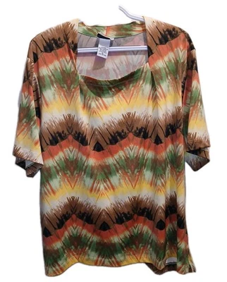 BonWorth Boho Top Woman Size XL Zig Zag Chevron  Feathery Casual Fall Autumn - Image 1 of 4