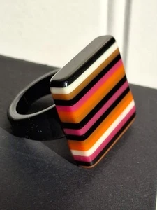 Resin Square Bold Vintage Licorice Pop Art Layered Mod Retro Statement Ring Sz - Picture 1 of 24