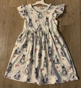 Boutique Girl’s Size 2XL (7) Adorable White Flutter Sleeve Dress With Bunnies - Picture 1 of 8
