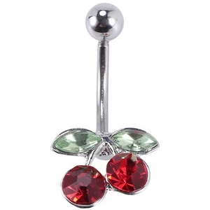 Steel Cherry Belly Navel Bar Button Body Piercing N2X39633 - Picture 1 of 8
