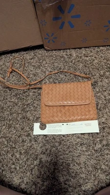 BOTTEGA VENETA LEATHER CROSSBODY 8" BAG PURSE INTRECCIATO CUBE BRAIDED WEAVE Tag - Image 1 of 4
