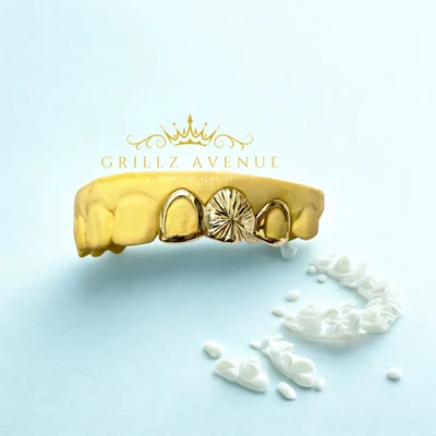 Parrilla de ajuste personalizado 3 piezas cara abierta con cortes solares (plata de ley 925) Foto 1 de 4