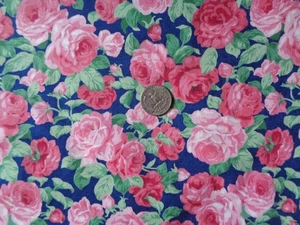 FABRIC ROSES REMNANT 17.5" X 43" PINK FLOWERS WITH DARK BACKGROUND - Picture 1 of 2