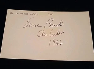 Ernie Banks Chicago Cubs authentic autographed Inscribed 3x5 card COA JSA - Picture 1 of 3