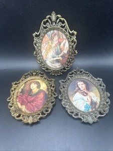 Vintage/Antique Ornate Brass Framed Prints, Lady, Handcrafted in Italy Set of 3 - Picture 1 of 8