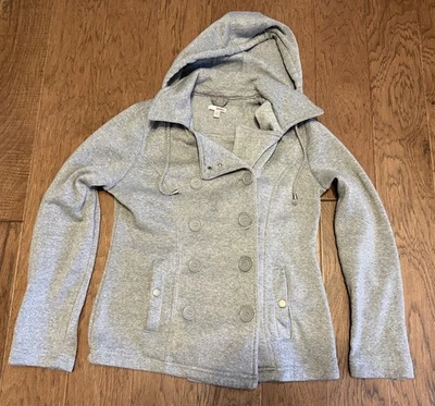 Chaqueta Bongo Peacoat Mujer GRANDE Gris Doble Pecho Botón con Capucha Foto 1 de 4