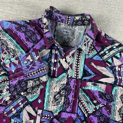 VTG ATB Authentic Western Wear Size 17.5/35 Aztec Southwestern Pearl Snap Cotton - Image 1 of 4