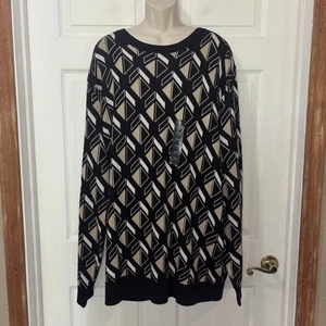 Neu mit Etikett $ 80 Shaquille O'Neal LS Pullover Sweater Tall XLT schwarz geometrisches Muster - Bild 1 von 6