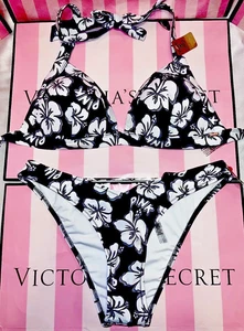 Costume da bagno Victorias Secret ROSA bikini stampa logo tropicale fondo brasiliano - Foto 1 di 3