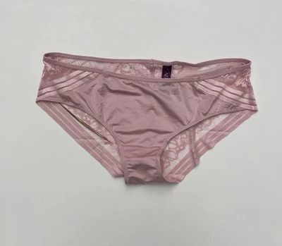 Adore Me Lace Bikini Panties Pink Mauve Size M Stretch Sheer Floral Trim - Image 1 of 3