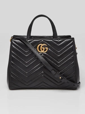 Gucci Black Quilted Leather Marmont 2.0 Metelasse Top Handle Small Satchel Bag - Image 1 of 4
