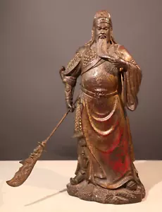 15′′ Fengshui Antiguo Cobre Bronce Tallado Guan Gong Yu Dios de la Guerra Espada Estatua Riqueza - Imagen 1 de 9