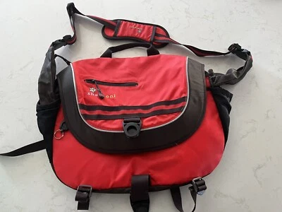 Bolsa carteiro Sherpani grande vermelha com acabamento marrom bolsa de fraldas bolsa de trabalho  - Imagem 1 de 4