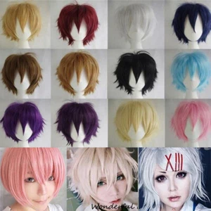 New Colorful Full Wigs Cosplay Party Anime Straight Short Hair Male Female Wig - Picture 1 of 31