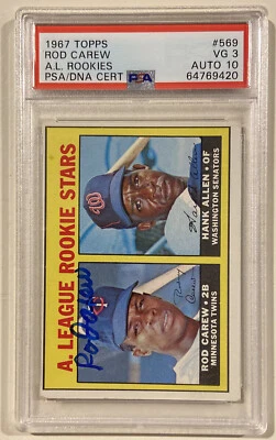 1967 Topps Rod Carew Rookie Signed Baseball Card PSA 3 DNA Certified 10 Auto HOF - Image 1 of 4