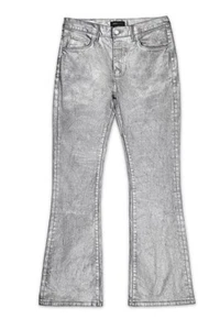 PURPLE BRAND Mens Jeans Size 38 Silver Foil Flare Leg Slim P004 $295 - Picture 1 of 8