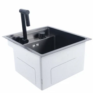 Hidden Bar/Cafe/RV/kitchen Sink wFoldable Faucet &Glass Rinser Set Black 15 INCH - Picture 1 of 15