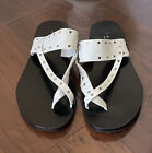 $375 IRO White Leather Silver Studs Size 40 Flat Sandal Shoes Made in Portugal
