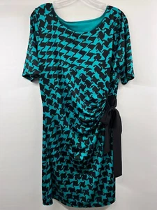 Allison Brittney Women's Size L Teal/Black Houndstooth Knee-Length Midi Dress - Picture 1 of 6