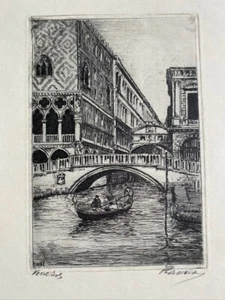 Vintage Venedig Kunstdruck Italien Italien Gondel Original Radierung signiert HAVAS - Bild 1 von 5