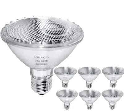 BRANDED Vinaco PAR30 Short Neck 75W, 6 Pack High Output PAR30 Haloge Flood Light War...