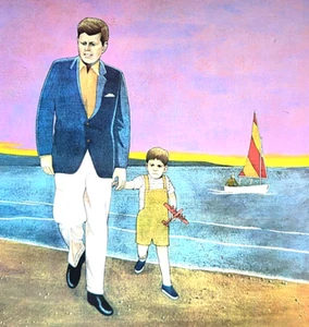 Paul Davis 1985 JFK and Son Art Portrait Famous People Art Bookplate Print 8 - Picture 1 of 3