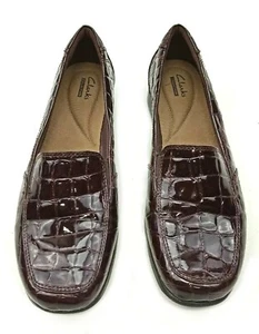 Clarks Collection Soft Cushion Brown Faux Croc Patent Leather Loafers Size 8.5 M - Picture 1 of 8